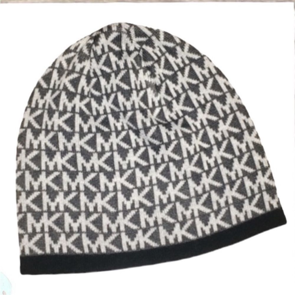 Michael Kors Women's MK Small Repeat Logo Knit Beanie Hat, Derby Grey, size os *